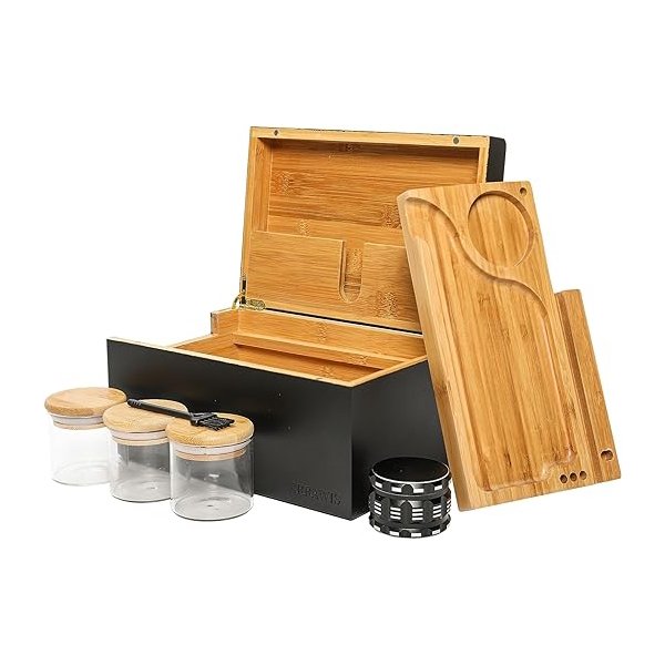 ARRAWIS Large Bamboo Stash Box Combo with Accessories