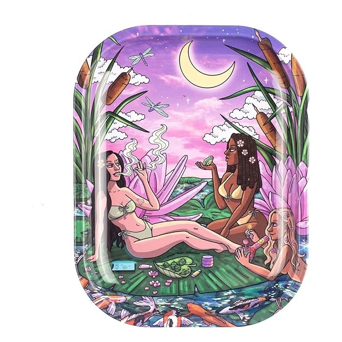 Cool Gril Rolling Tray - Metal with Design